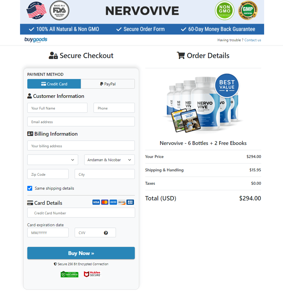 Nervovive Secured Order Page